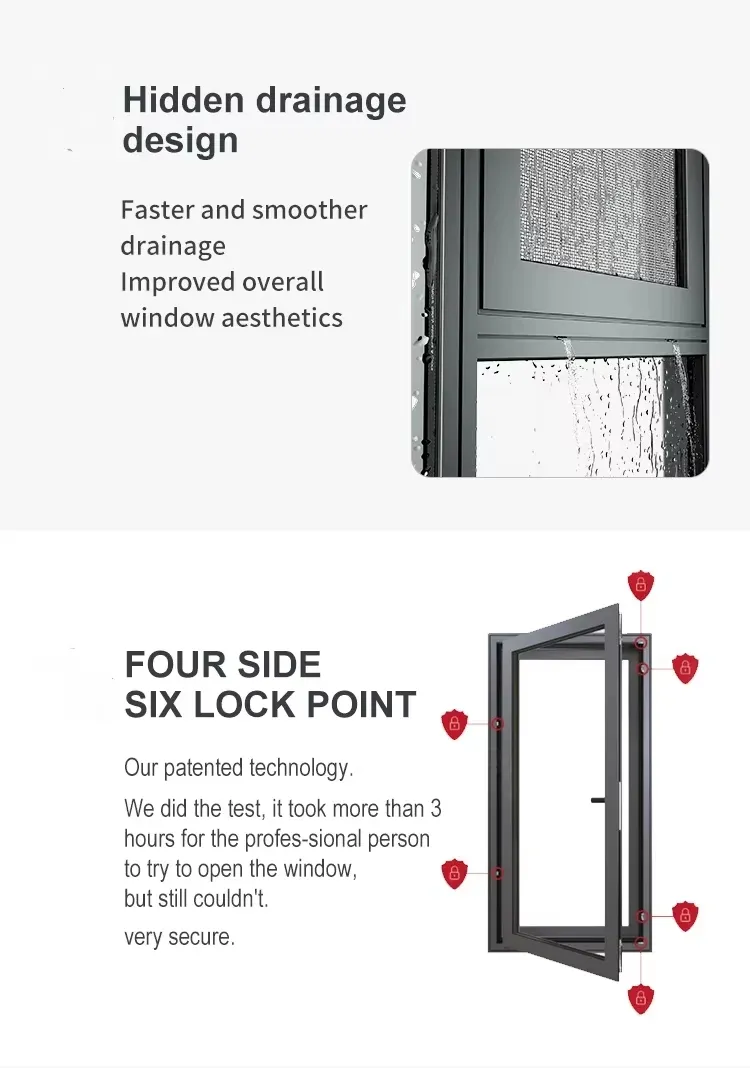 Moderno Airproof Bottom Awning Window Isolamento termico Casa Aluminio Finestre Per Balcone 4