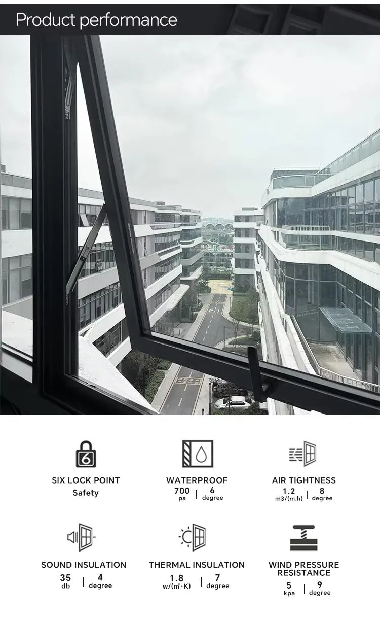 Moderno Airproof Bottom Awning Window Isolamento termico Casa Aluminio Finestre Per Balcone 6