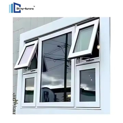 Finestre in alluminio con apertura verticale, grande tenda commerciale.