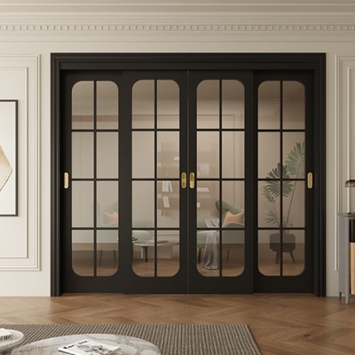 Porta scorrevole in vetro in alluminio composito in stile francese Porta in alluminio in legno